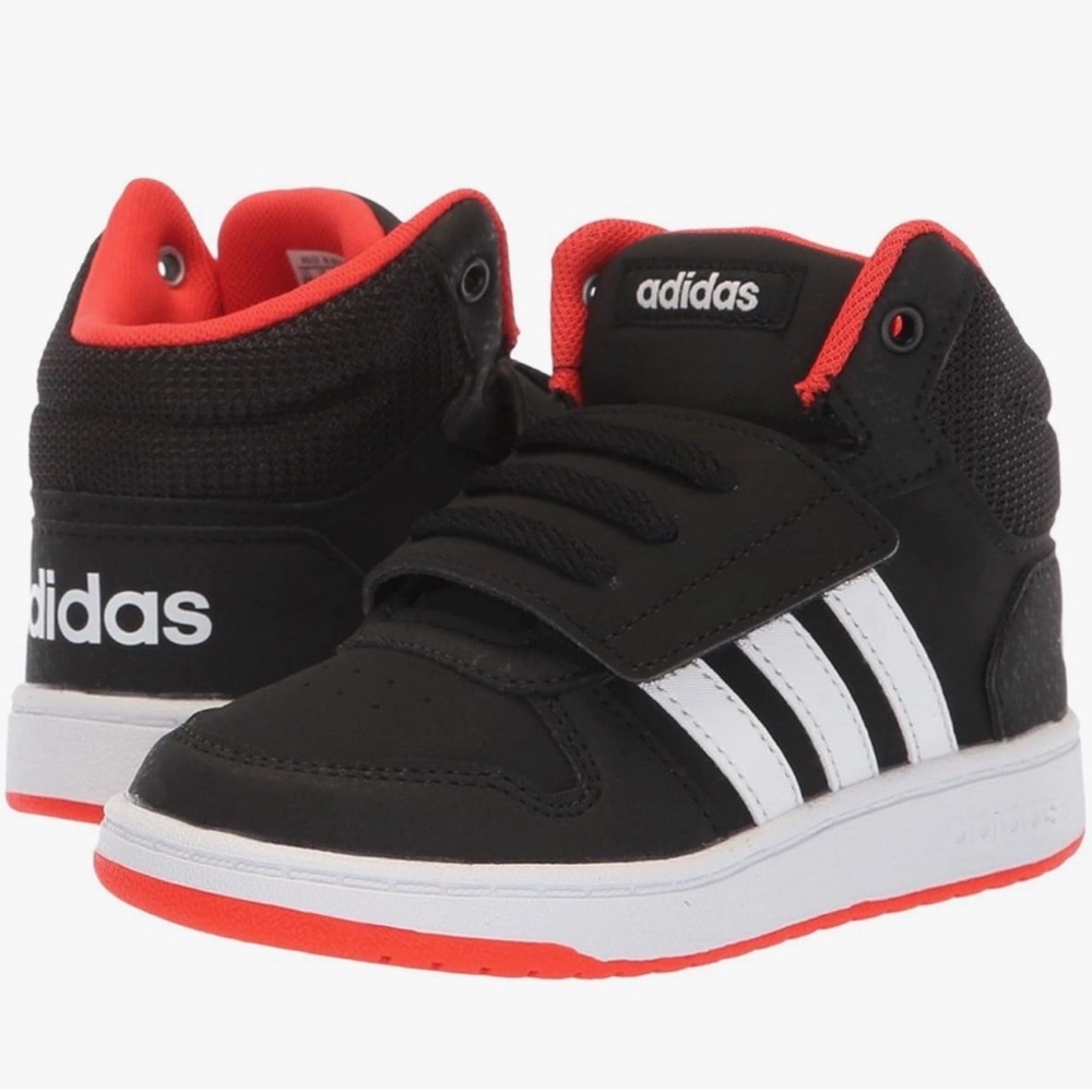 Adidas Hoops 2.0 Mid Infant Baby Shoes Size 3K Black White Red High Top